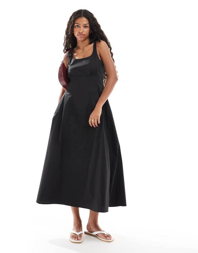 Vero Moda - Maxikleid aus Popeline in Schwarz mit Struktur und Bindedetail an der Schulter von Vero Moda