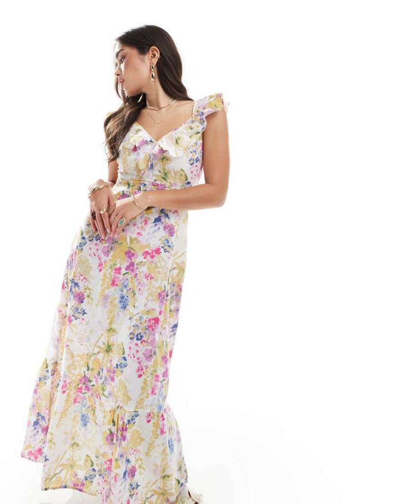 Vero Moda - Maxikleid mit buntem Blumenmuster und gerafftem Detail-Weiß von Vero Moda