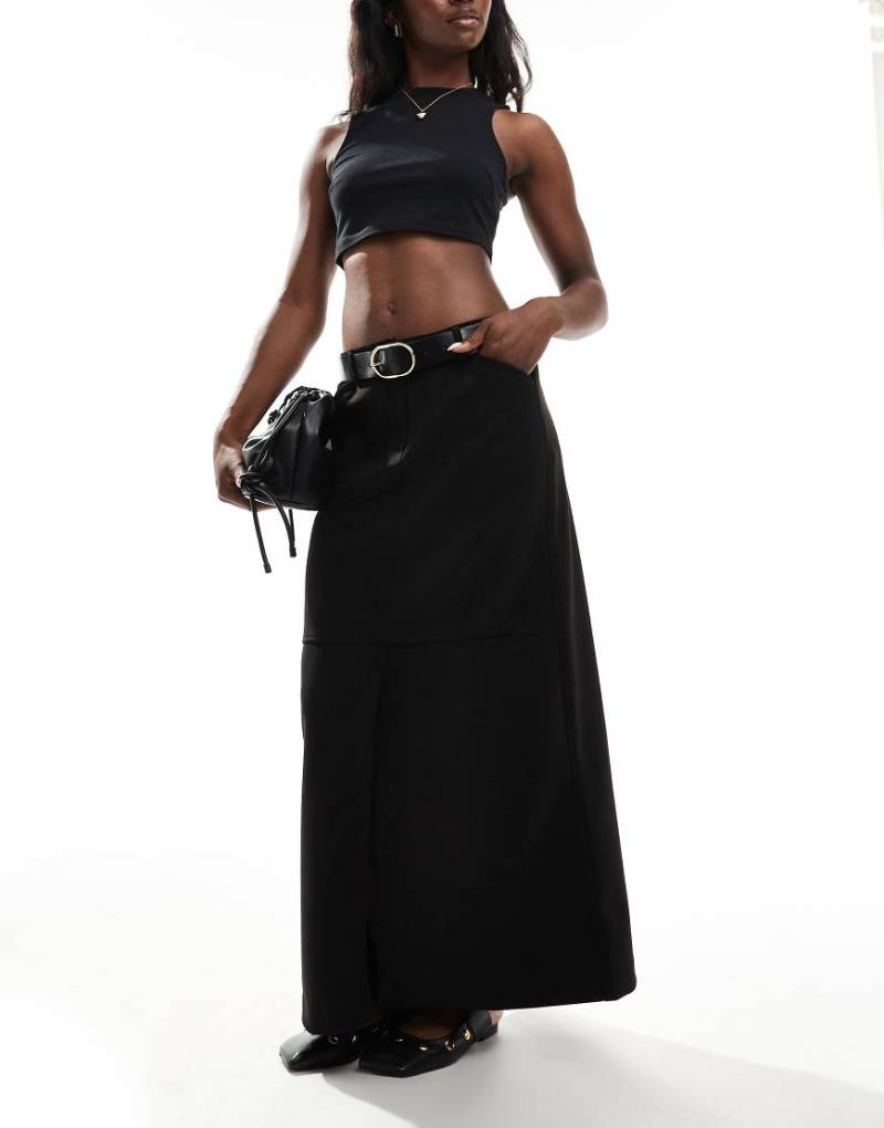 Vero Moda - Maxirock aus Wildlederimitat in Schwarz mit geteilter Vorderseite von Vero Moda