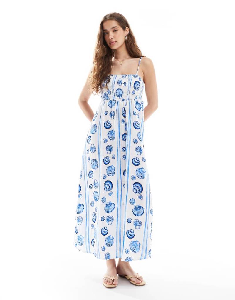 Vero Moda - Midi-Trägerkleid mit blauem Muschelmuster von Vero Moda