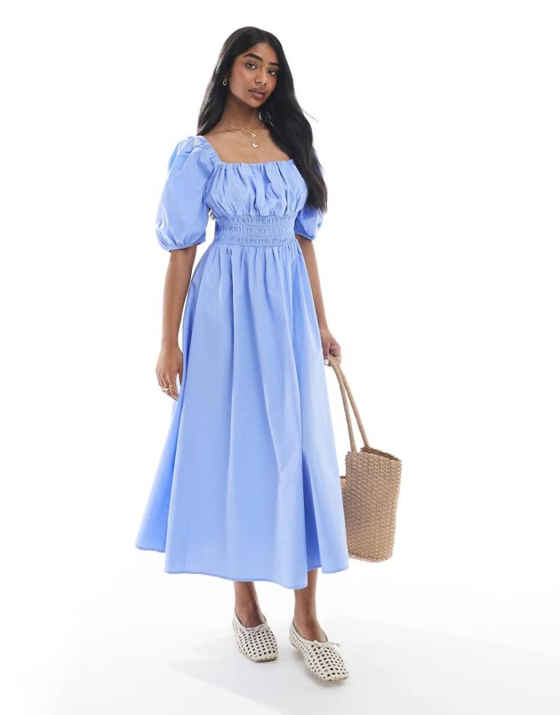 Vero Moda - Milchmädchen-Midikleid in Blau mit Puffärmeln von Vero Moda