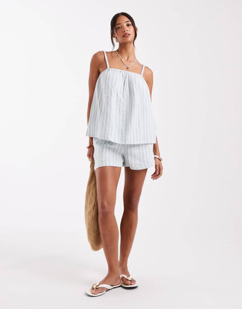 Vero Moda - Mix and Match - Gestreifte Shorts aus Baumwolle in Grün, Kombiteil-Blau von Vero Moda