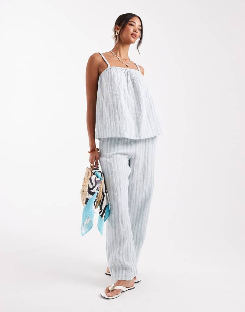 Vero Moda - Mix and Match - Hose aus Baumwolle in Grün gestreift, Kombiteil-Blau von Vero Moda