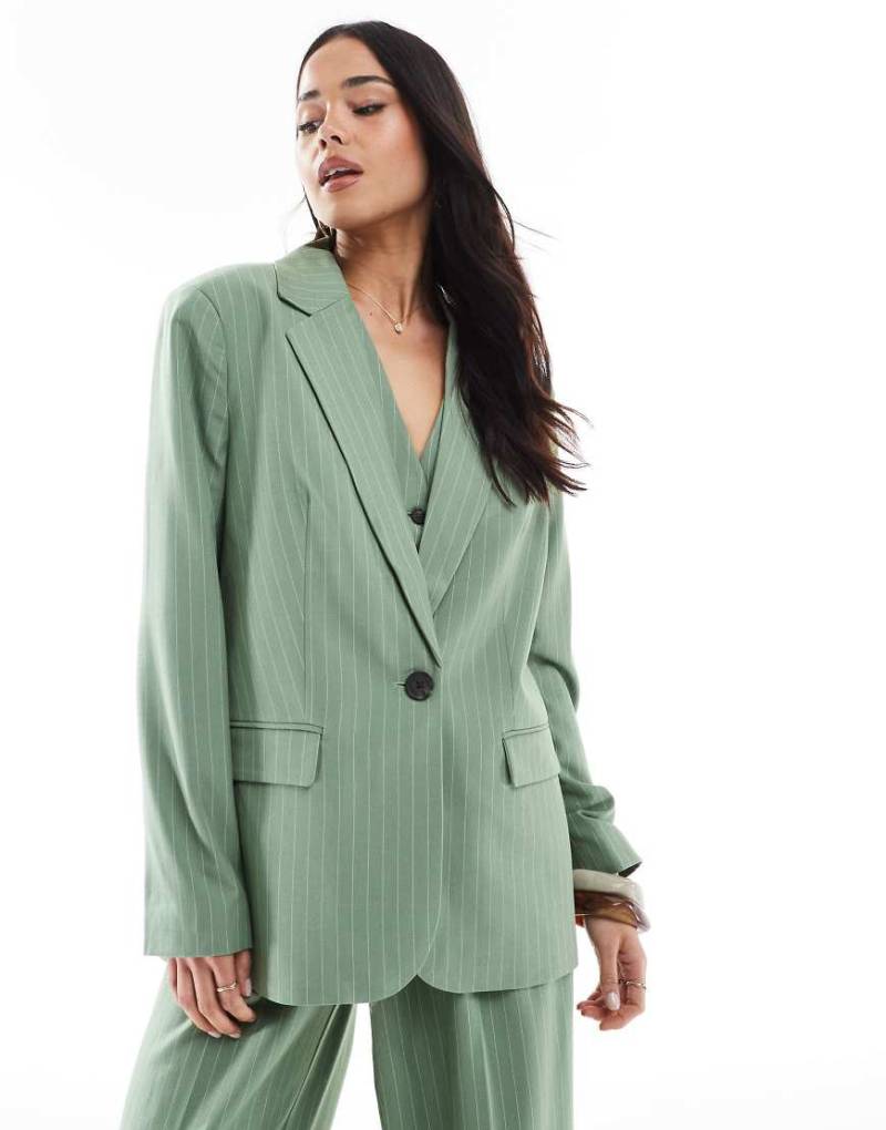 Vero Moda - Mix and Match - Oversize-Blazer in Grün mit Nadelstreifen, Kombiteil von Vero Moda