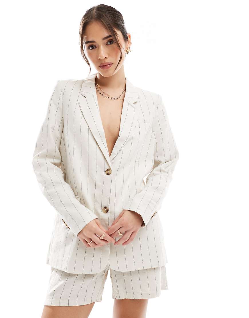 Vero Moda - Mix and Match - Oversize-Blazer in Hellbeige gestreift mit Leinen, Kombiteil-Neutral Vero Moda - Mix and Match - Oversize-Blazer in Hellbeige gestreift mit Leinen, Kombiteil-Neutral von Vero Moda