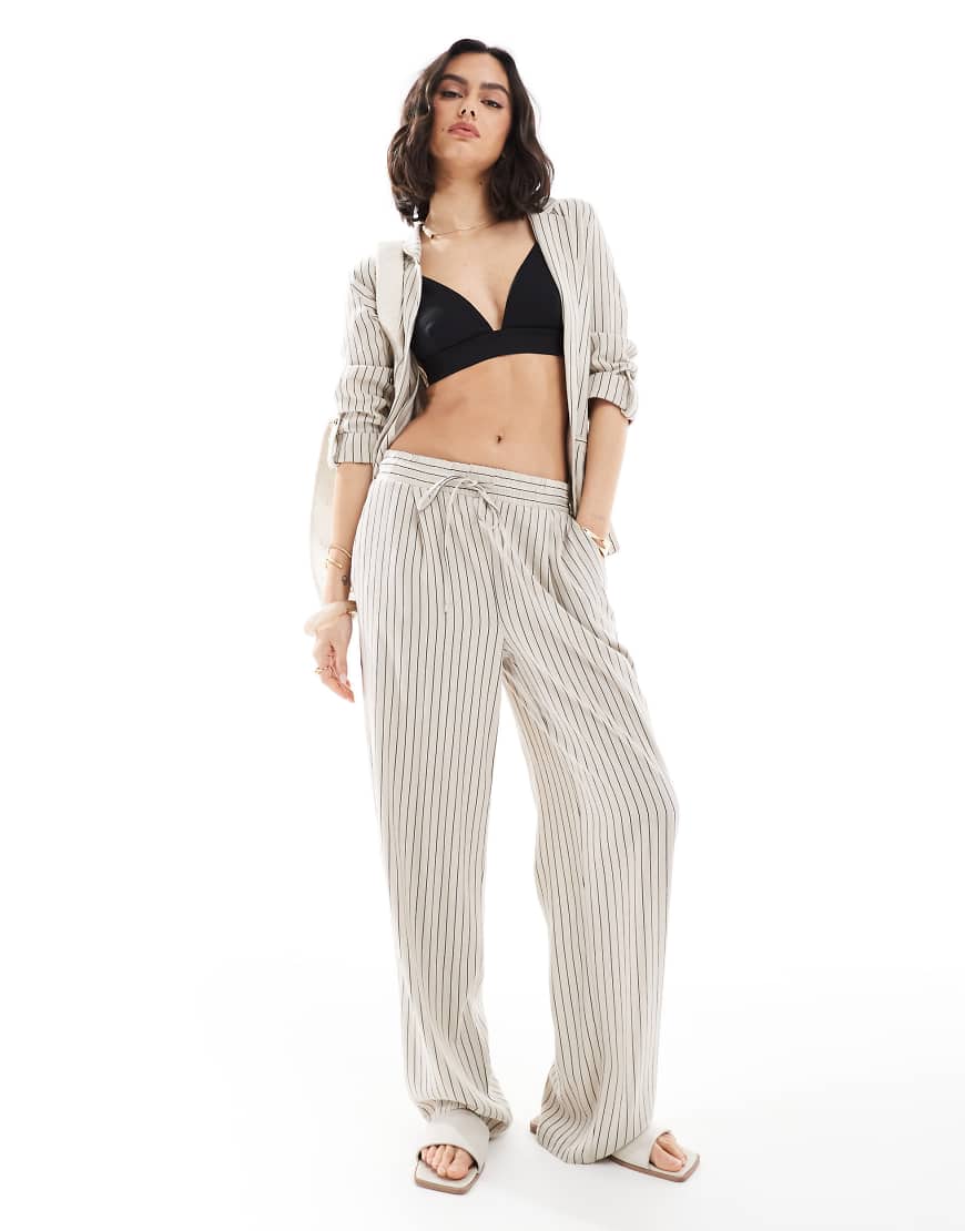 Vero Moda - Mix and Match - Weit geschnittene Hose aus Leinenimitat in Creme gestreift, Kombiteil-Neutral von Vero Moda
