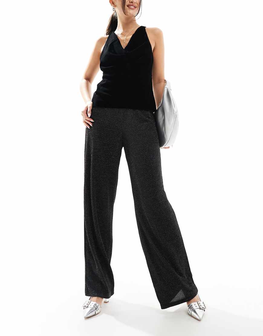Vero Moda - Mix & Match - Hose in glitzerndem Schwarz mit weitem Bein von Vero Moda