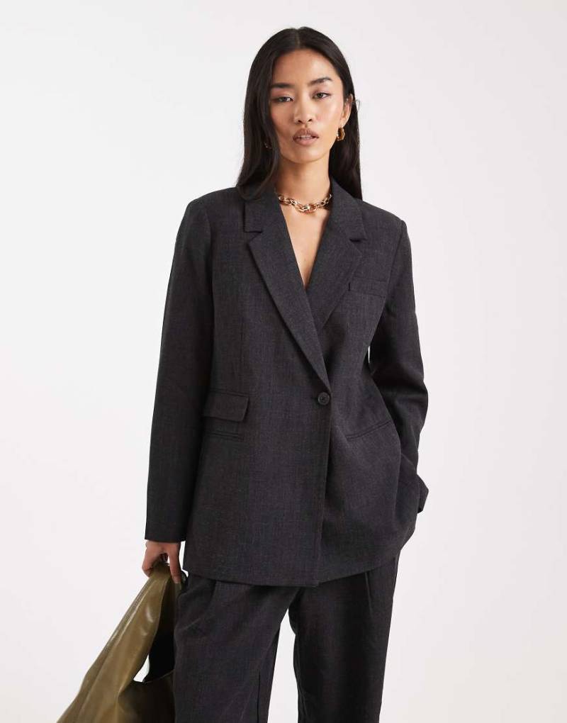 Vero Moda - Oversize-Blazer in meliertem Dunkelgrau, Kombiteil Vero Moda - Oversize-Blazer in meliertem Dunkelgrau, Kombiteil von Vero Moda