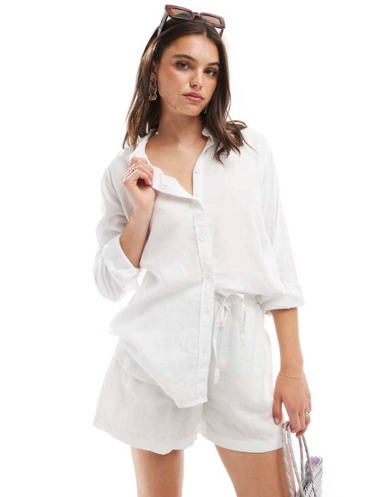 Vero Moda - Oversize-Hemdbluse in Weiß aus Leinen, Kombiteil von Vero Moda