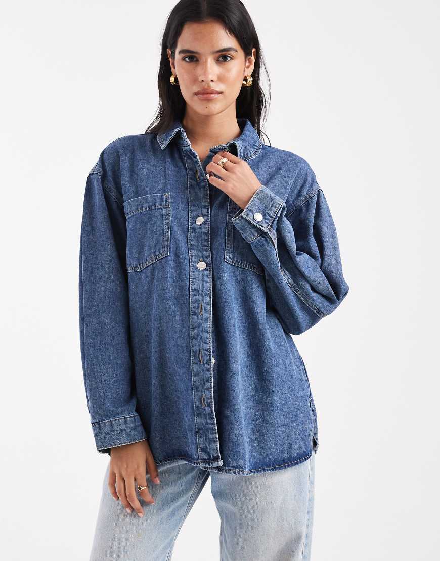 Vero Moda - Oversize-Jeanshemd in mittelblauer Waschung von Vero Moda
