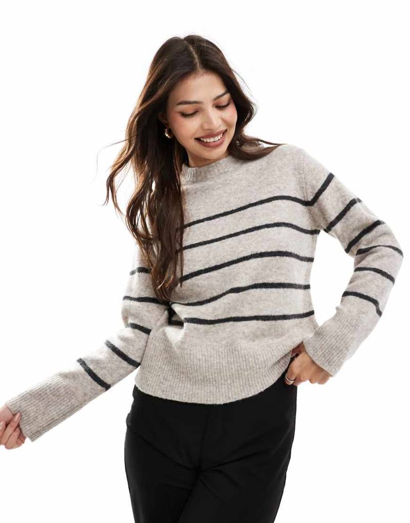 Vero Moda - Oversize-Strickpullover in Steinbeige und Grau gestreift-Neutral von Vero Moda
