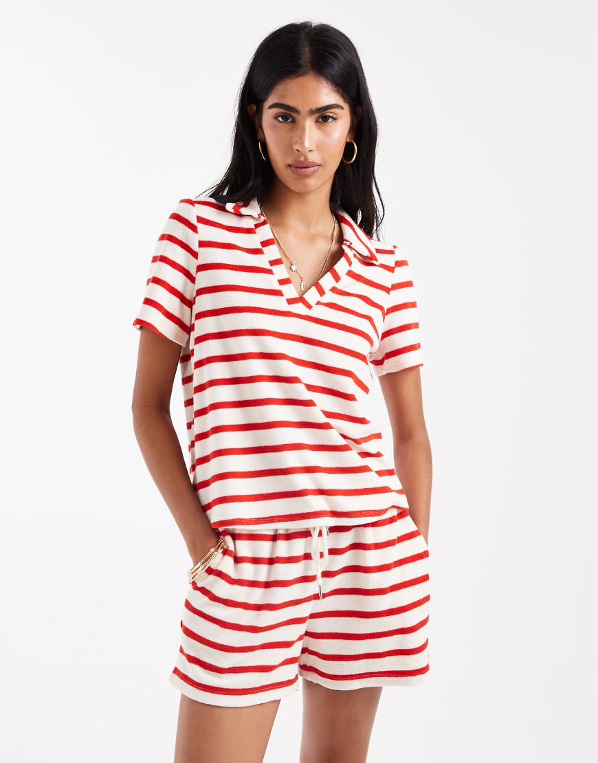 Vero Moda - Polo-T-Shirt aus Frottee mit roten Streifen, Kombiteil von Vero Moda
