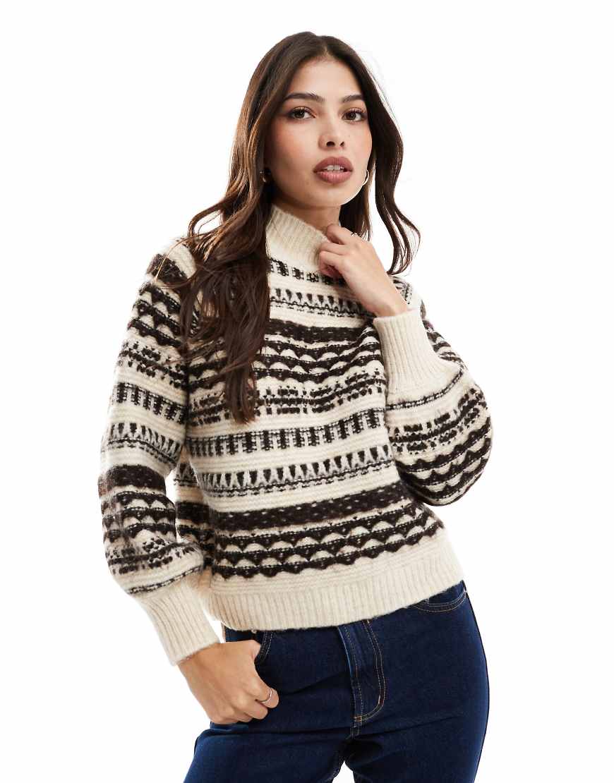 Vero Moda - Pullover mit grobem Norwegermuster in Braun und Cremeweiß Vero Moda - Pullover mit grobem Norwegermuster in Braun und Cremeweiß von Vero Moda