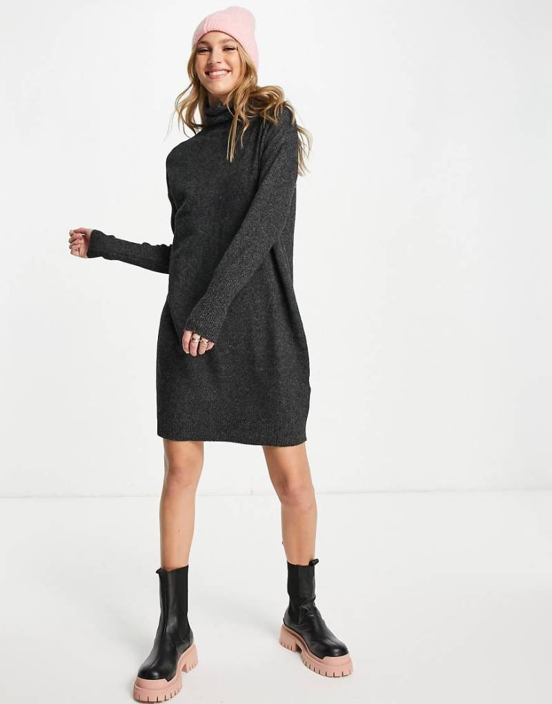 Vero Moda - Pulloverkleid mit Rollkragen in Schwarz meliert von Vero Moda