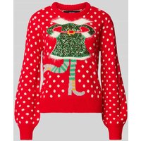 Vero Moda Regular Fit Weihnachtspullover mit Pailletten-Motiv Modell 'SPARKLE ELFIE' in Rot, Größe M Vero Moda Regular Fit Weihnachtspullover mit Pailletten-Motiv Modell 'SPARKLE ELFIE' in Rot, Größe M von Vero Moda