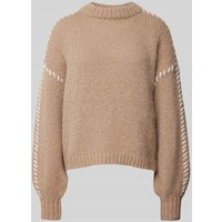 Vero Moda Relaxed Fit Strickpullover mit Kontrast-Detail Modell 'FENG' in Taupe, Größe M von Vero Moda
