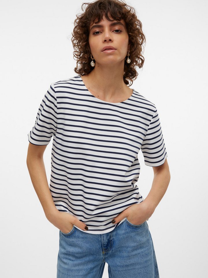 Vero Moda Rundhalsshirt VMABBY SS ZIP TOP JRS NOOS Materialmix, regular fit von Vero Moda