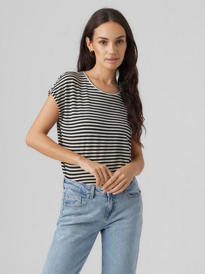 Vero Moda Rundhalsshirt VMAVA PLAIN SS TOP STRIPE GA JRS NOOS Materialmix, regular fit von Vero Moda