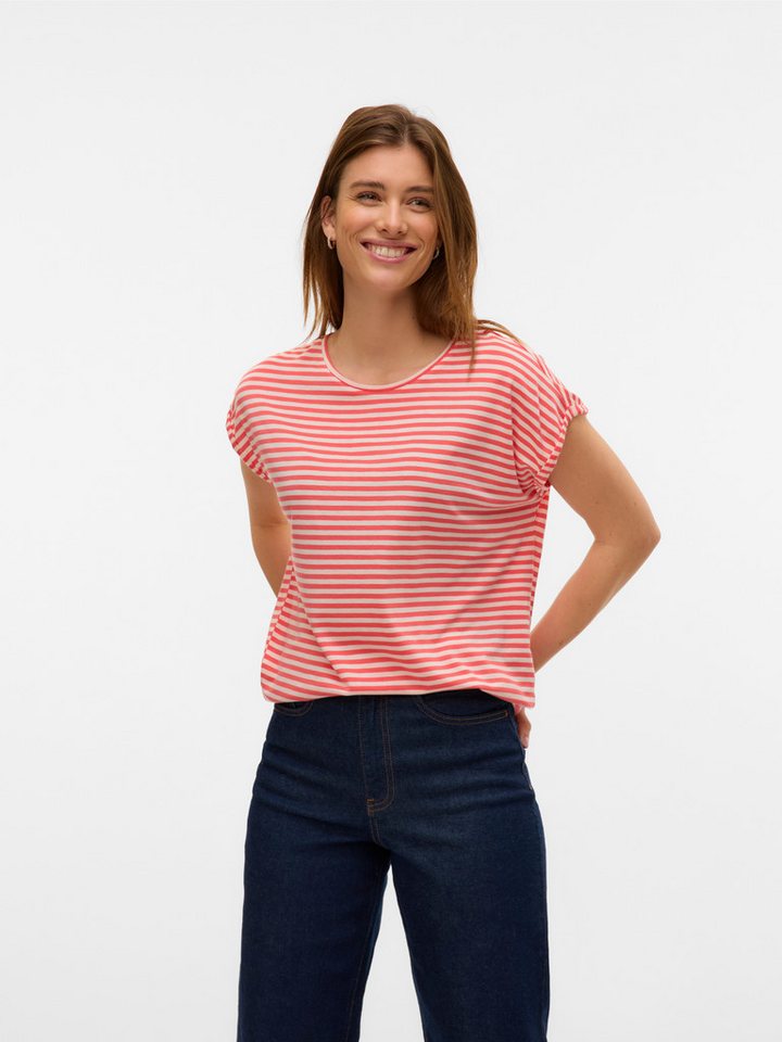 Vero Moda Rundhalsshirt VMAVA PLAIN SS TOP STRIPE GA JRS NOOS Materialmix, regular fit von Vero Moda
