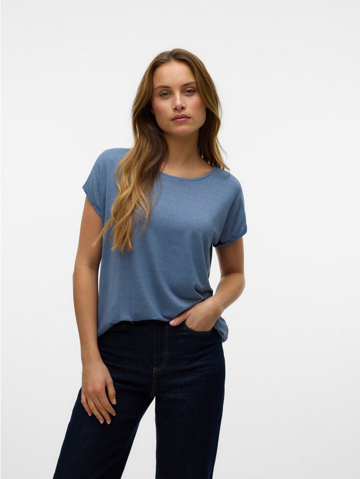 Vero Moda Rundhalsshirt VMLAVA PLAIN SS TOP LUREX STRIPE von Vero Moda