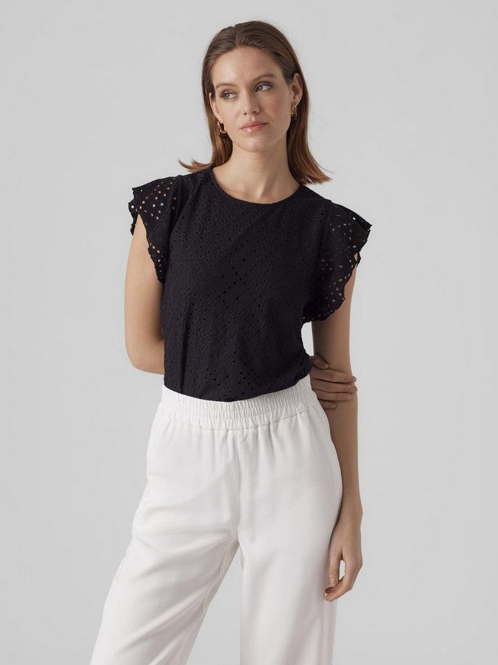 Vero Moda Rundhalsshirt VMTASSA SL FRILL TOP NOOS Materialmix, loose fit von Vero Moda
