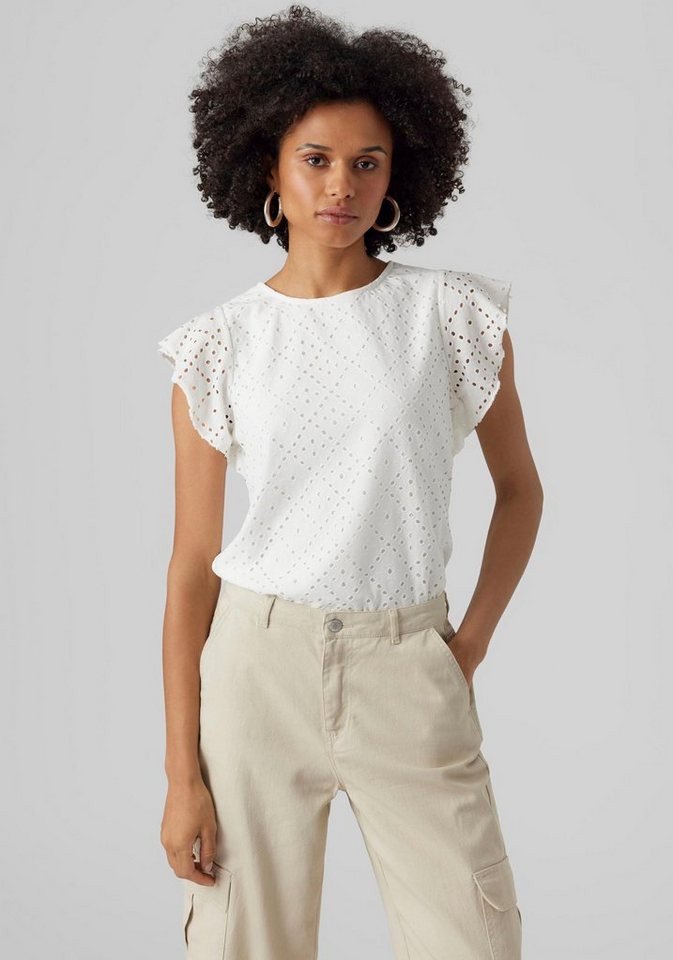 Vero Moda Rundhalsshirt VMTASSA SL FRILL TOP NOOS Materialmix, loose fit von Vero Moda