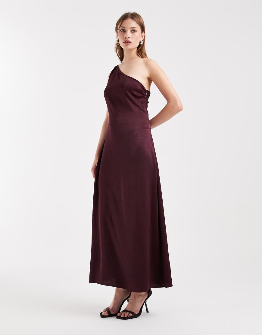 Vero Moda - Satin-Maxikleid in Burgunderrot mit One-Shoulder-Träger von Vero Moda