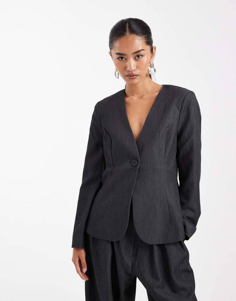 Vero Moda - Schlichter, eleganter Blazer ohne Kragen in Dunkelgrau meliert, Kombiteil von Vero Moda