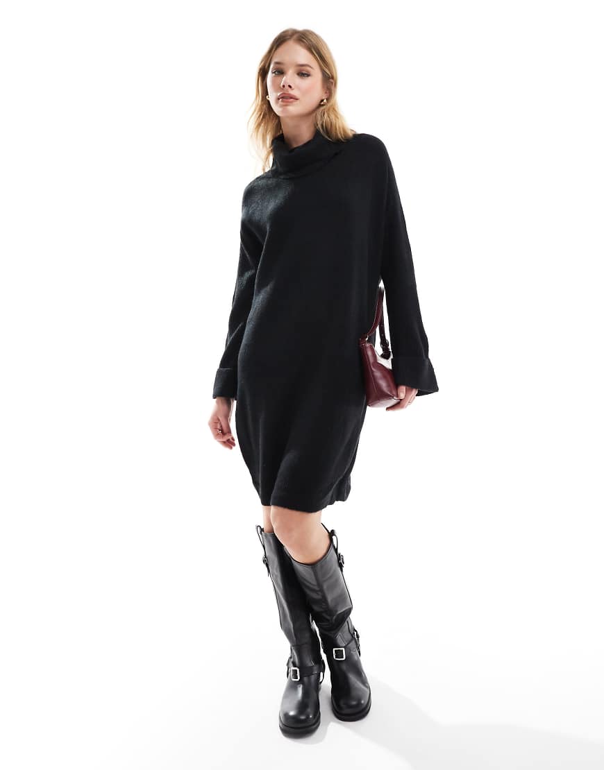 Vero Moda - Schwarzes Mini-Strickkleid mit Rollkragen von Vero Moda