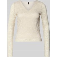 Vero Moda Slim Fit Langarmshirt in Spitzen-Optik Modell 'IBEN' in Ecru, Größe XS Vero Moda Slim Fit Langarmshirt in Spitzen-Optik Modell 'IBEN' in Ecru, Größe XS von Vero Moda