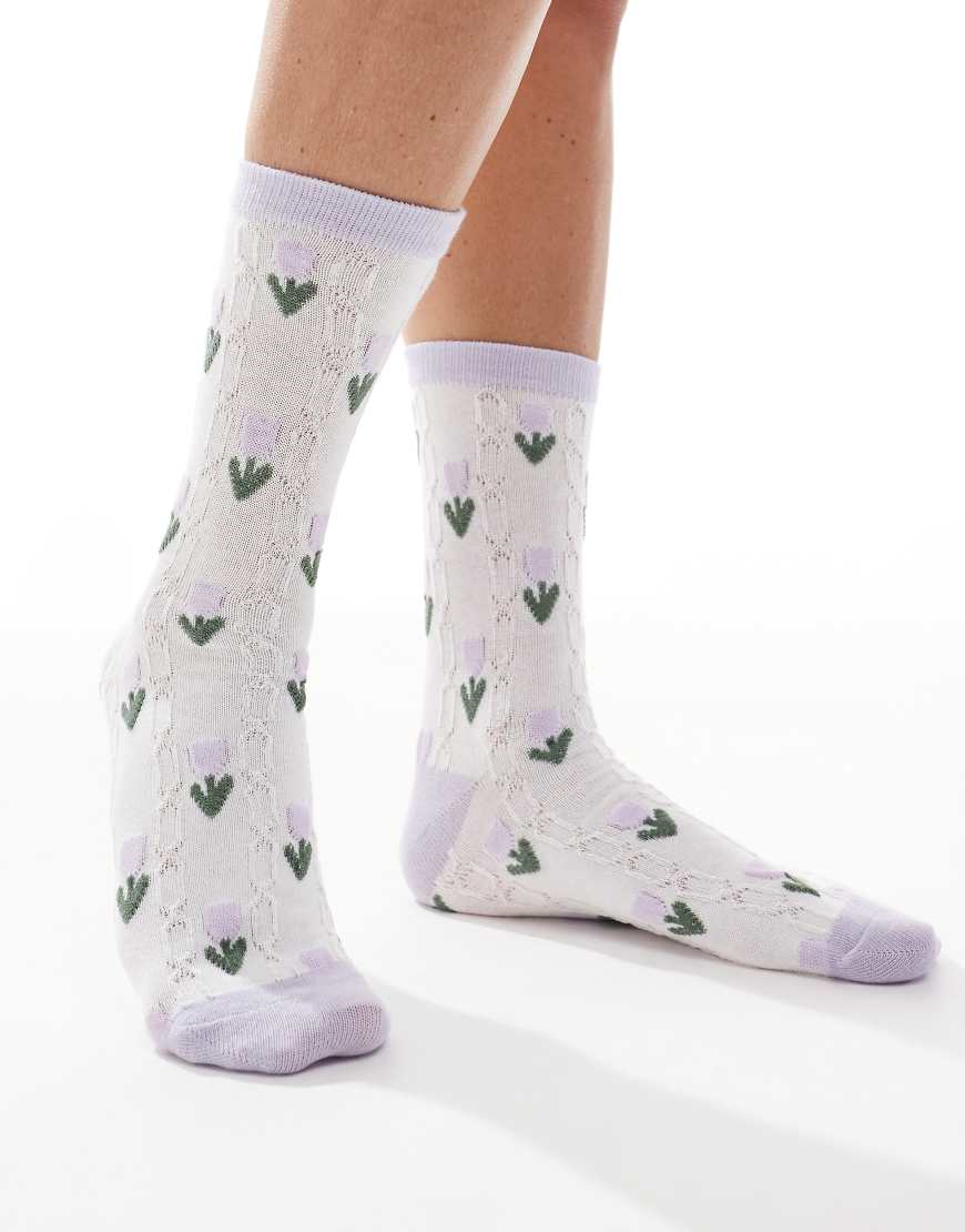 Vero Moda - Socken mit Blumen-Strukturmuster in Flieder-Lila von Vero Moda