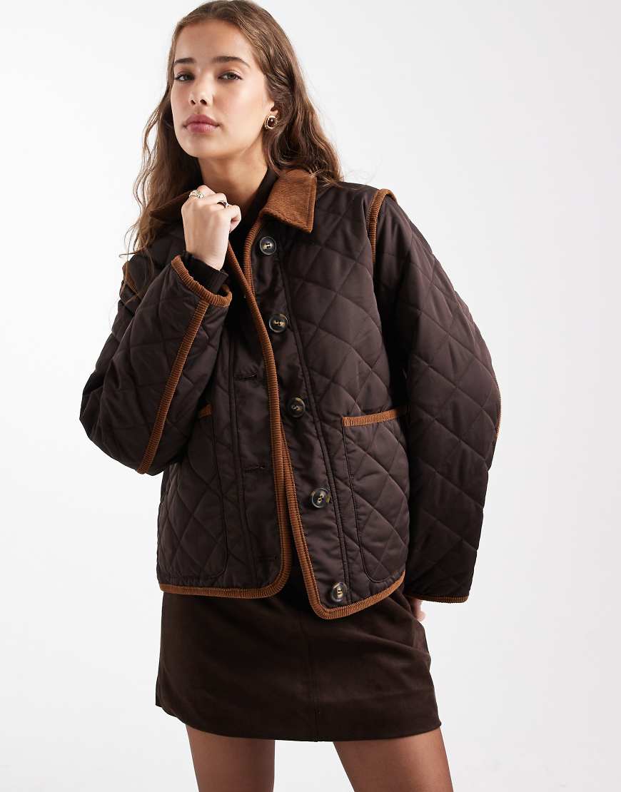 Vero Moda - Steppjacke in Schokobraun mit Kontrastkragen-Brown von Vero Moda