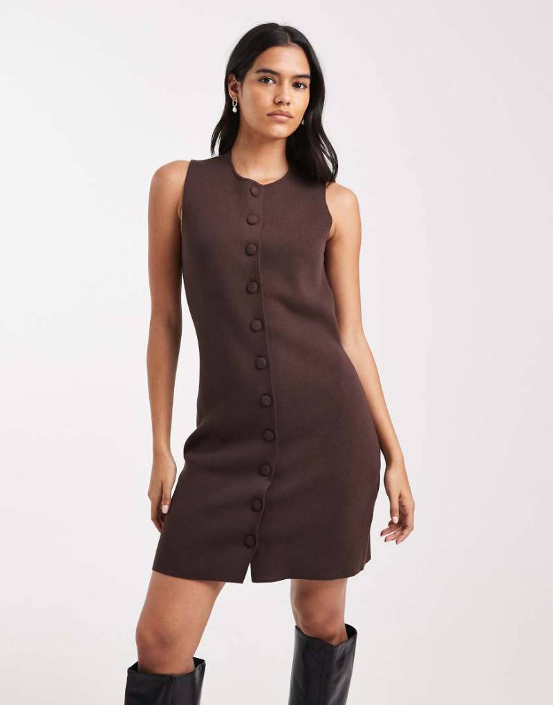 Vero Moda - Strick-Minikleid in Schokobraun mit bezogenen Knöpfen-Brown von Vero Moda
