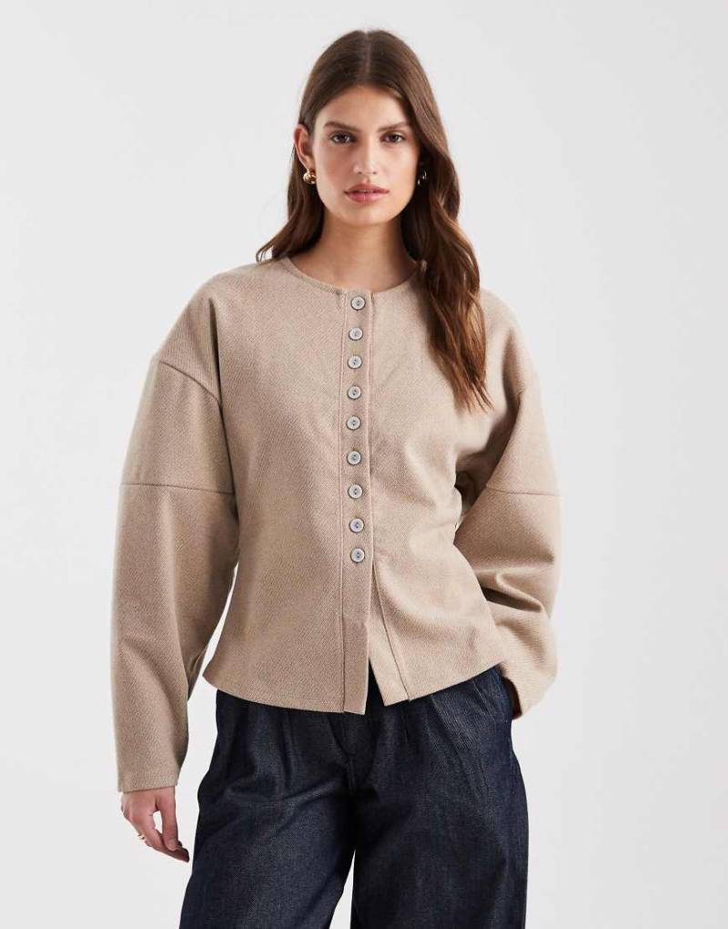 Vero Moda - Strickjacke aus strukturiertem Jersey in Cremeweiß meliert mit Kokon-Ärmeln-Neutral von Vero Moda