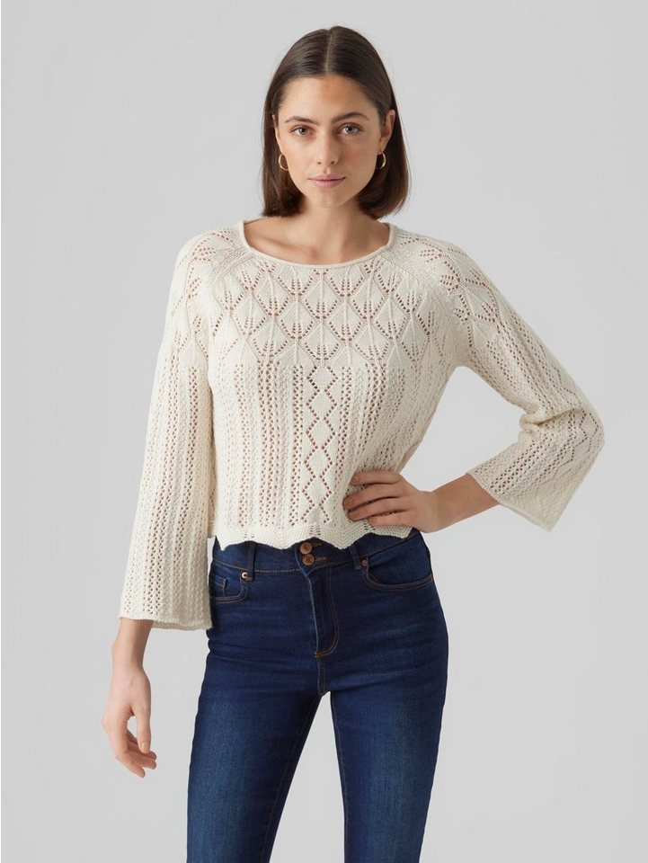 Vero Moda Strickpullover Legerer Feinstrick Weiches Strick Muster Oberteil VMGINGER 3/4 BOATNECK PULLOVER GA NOOS von Vero Moda