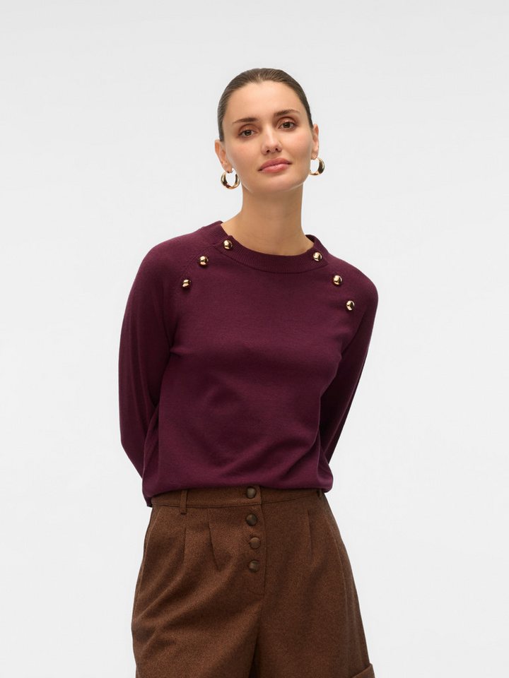Vero Moda Strickpullover VMHAPPY LS O-NECK BUTTON PULLOVER BOO von Vero Moda