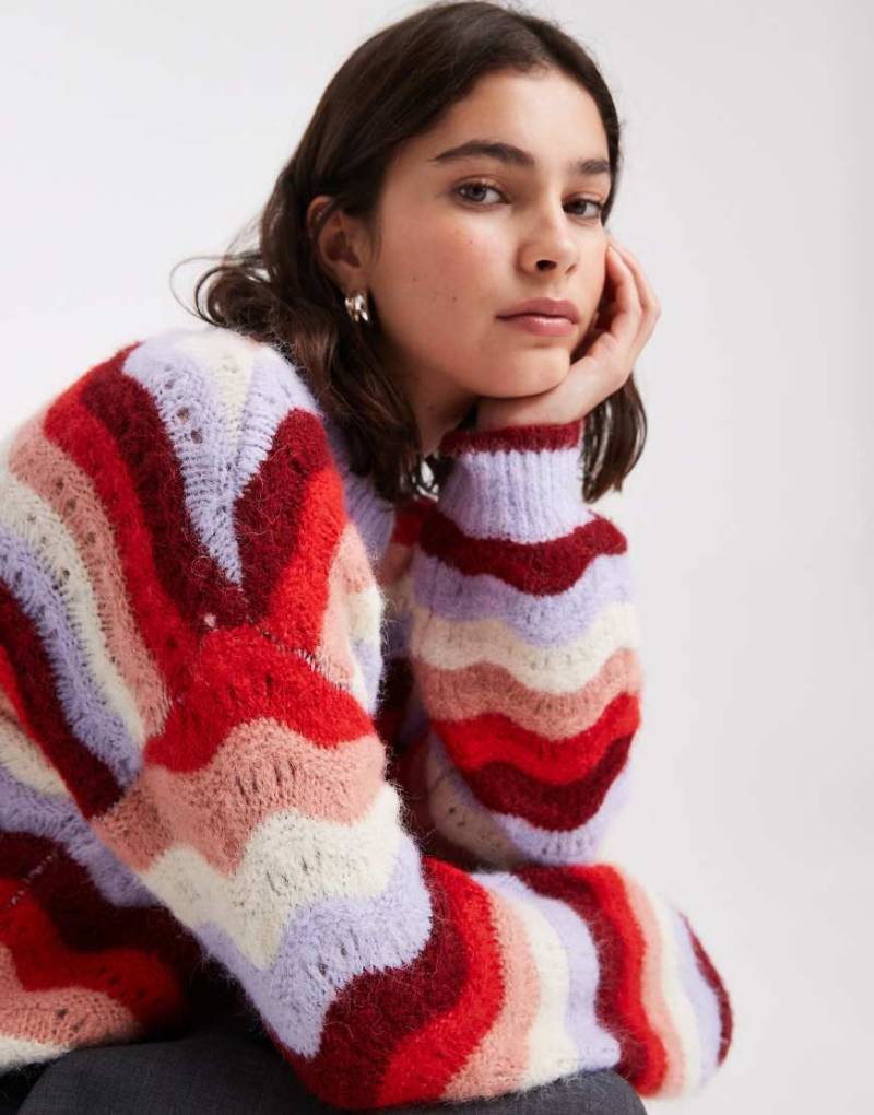 Vero Moda - Strickpullover in Lila mit weiten Ärmeln und Streifen von Vero Moda