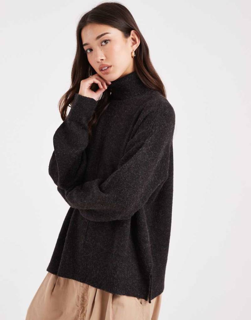 Vero Moda - Strickpullover in Schokobraun mit Rollkragen und voluminösen Ärmeln-Brown von Vero Moda