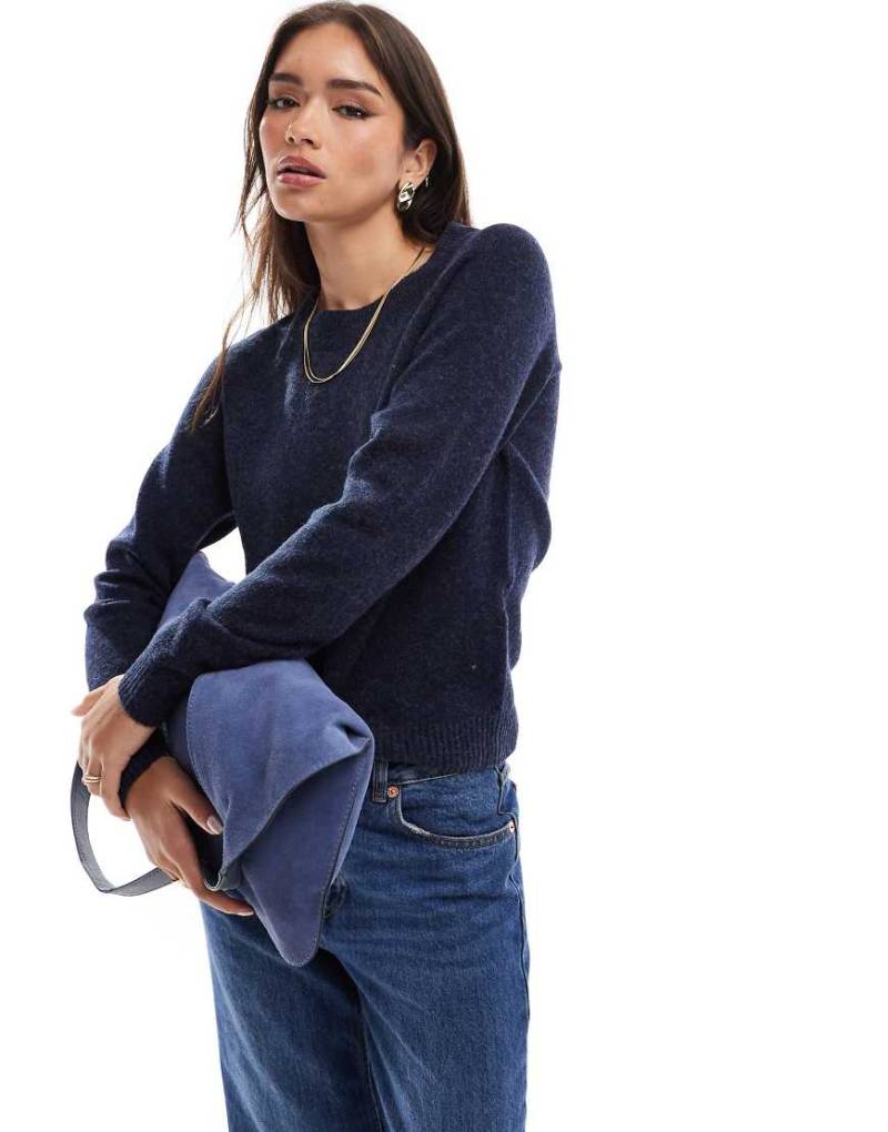 Vero Moda - Strickpullover in meliertem Marineblau mit Rundhalsausschnitt von Vero Moda