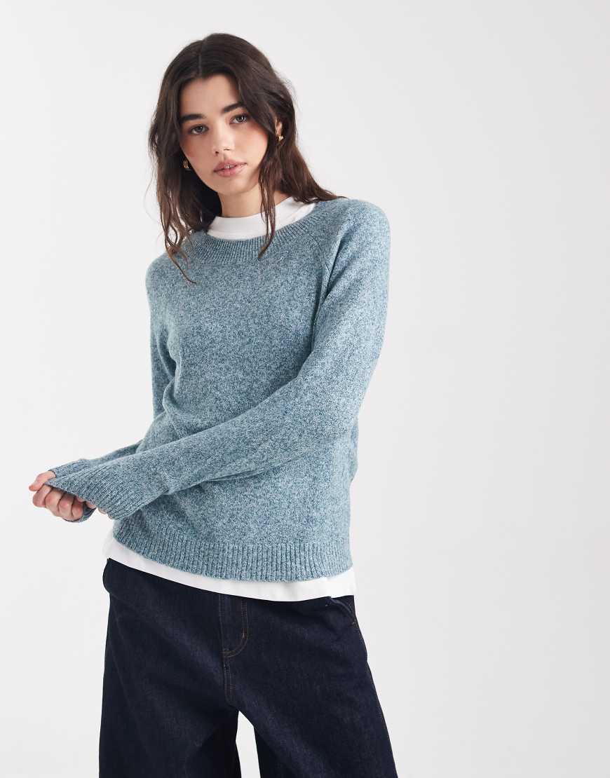 Vero Moda - Strickpullover in meliertem Petrol mit Rundhalsausschnitt-Blau von Vero Moda