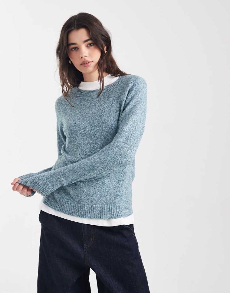Vero Moda - Strickpullover in meliertem Petrol mit Rundhalsausschnitt-Blau von Vero Moda