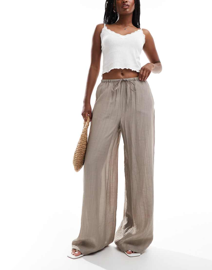 Vero Moda - Strukturierte Hose in Taupe mit weitem Bein und Kordelzug in der Taille-Neutral von Vero Moda