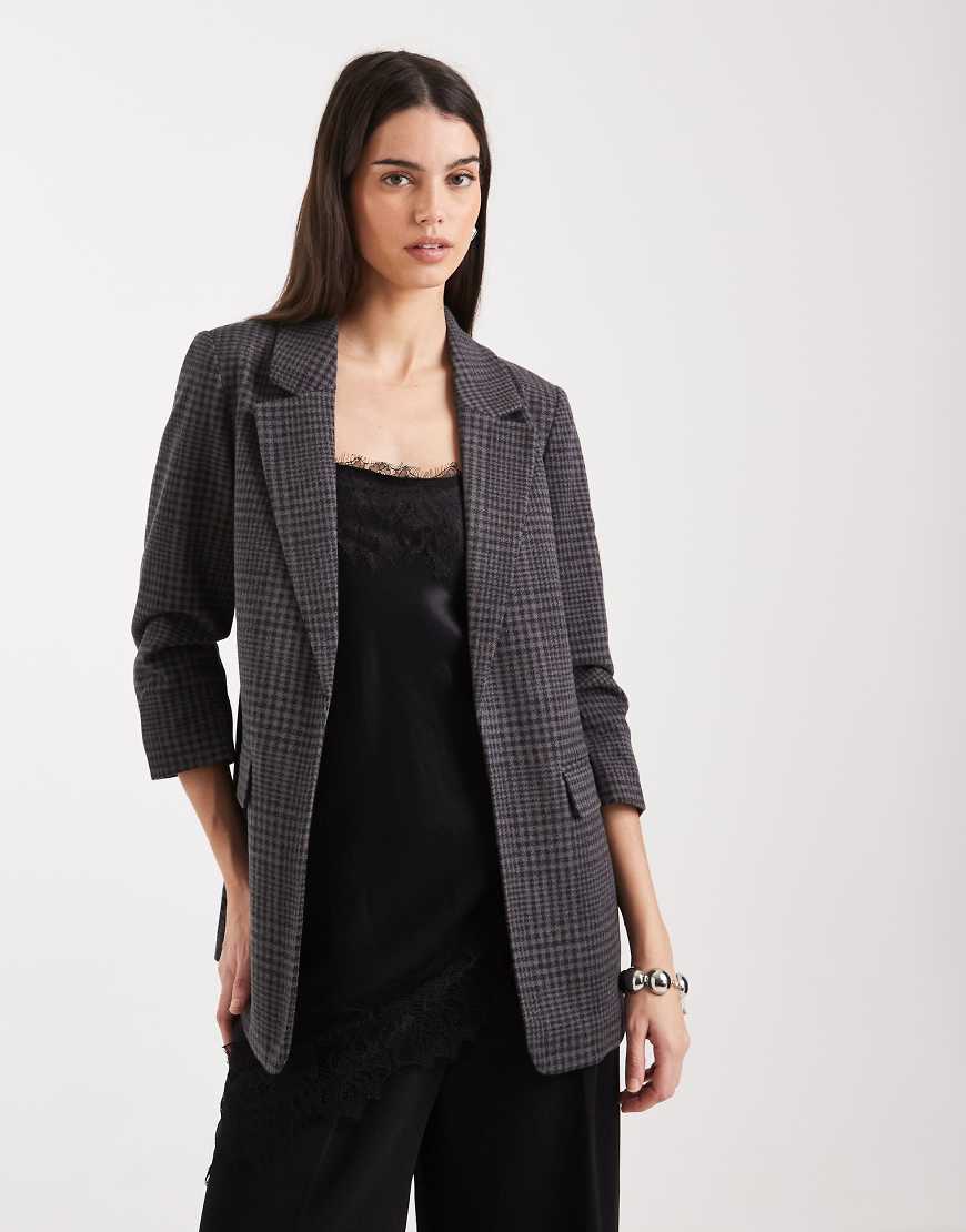 Vero Moda - Strukturierter Oversize-Blazer in meliertem Dunkelgrau mit gerafften Ärmeln von Vero Moda