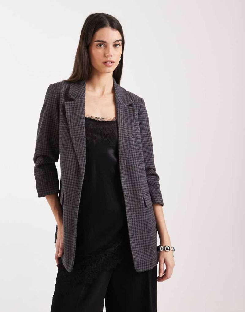 Vero Moda - Strukturierter Oversize-Blazer in meliertem Dunkelgrau mit gerafften Ärmeln von Vero Moda
