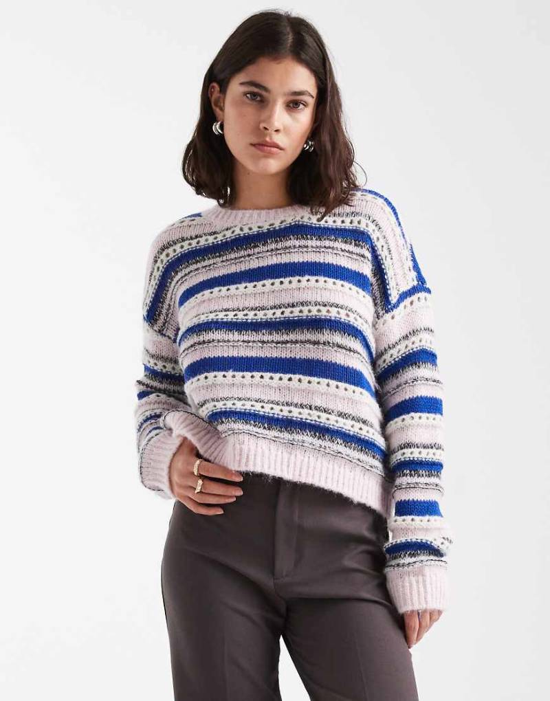 Vero Moda - Strukturierter Strickpullover mit Streifen in Blassrosa und Kobaltblau von Vero Moda