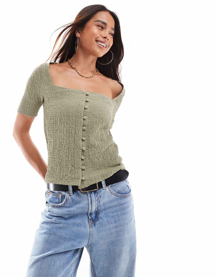 Vero Moda - Strukturiertes Jersey-Oberteil in Khaki mit eckigem Ausschnitt-Grün Vero Moda - Strukturiertes Jersey-Oberteil in Khaki mit eckigem Ausschnitt-Grün von Vero Moda