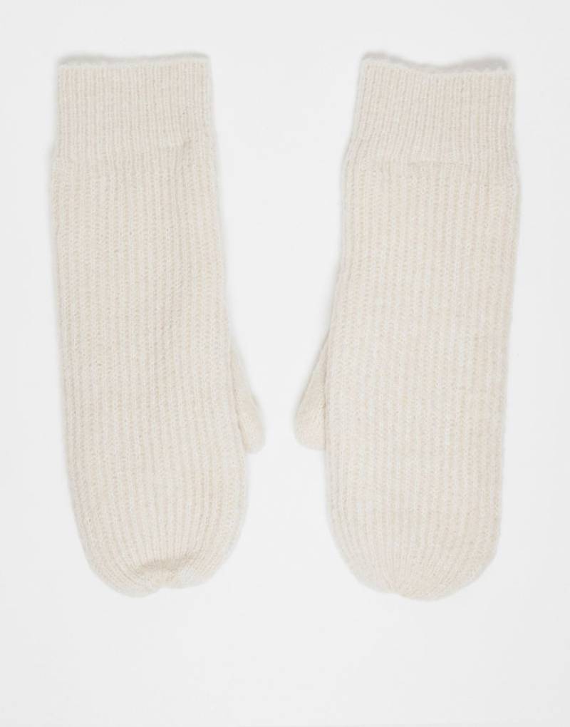 Vero Moda - Superweiche, gerippte Fäustlinge in Cremeweiß von Vero Moda