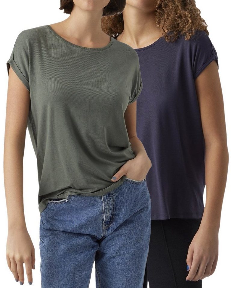 Vero Moda T-Shirt Stilvolles Basic Shirt mit Rundhalsausschnitt (2er-Pack) in Unifarbe von Vero Moda