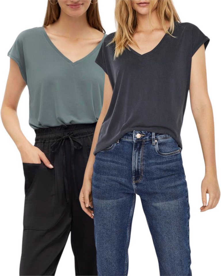 Vero Moda T-Shirt (2er-Pack) Basic Shirt mit V-Ausschnitt im Doppelpack von Vero Moda