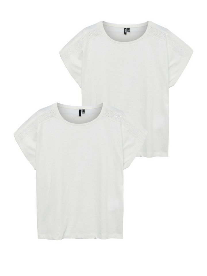 Vero Moda T-Shirt 2er-SET Trendiges Sommer Shirt mit Spitze Rundhals (2-tlg) VMEMMY SS LACE TAPE TOP JRS GA NOOS von Vero Moda
